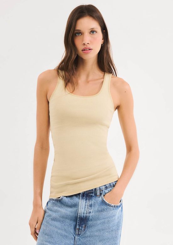 Foto do produto: Regata Feminina Alongada Ribana Com Elastano - Bege