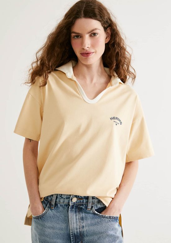 Foto do produto: Camisa Polo Feminina Oversized Em Malha Binada - Amarelo