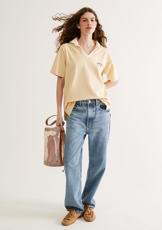 Foto do produto: Camisa Polo Feminina Oversized Em Malha Binada - Amarelo