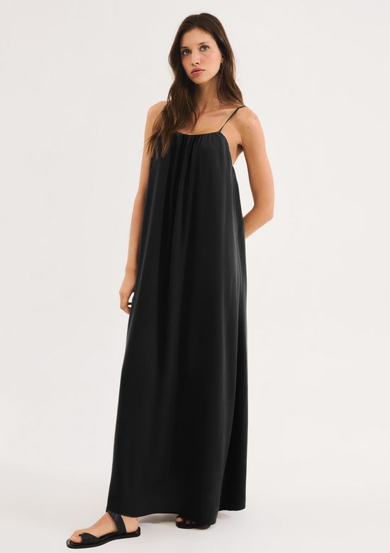 Foto do produto: Vestido Midi Evasê Em Tecido Creponado - Preto