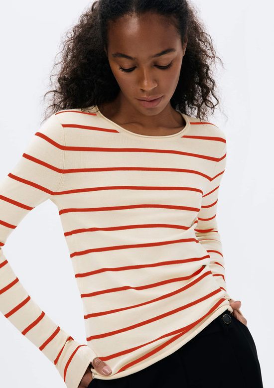 Foto do produto: Blusa Feminina Manga Longa Slim Listrada Em Tricô - Vermelho