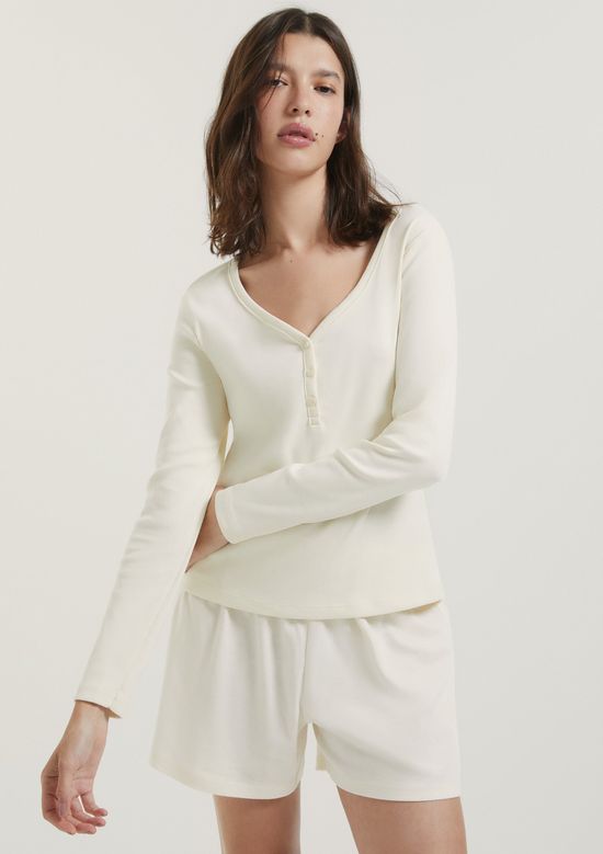 Foto do produto: Pijama Feminino Manga Longa Em Malha Premium - Creme