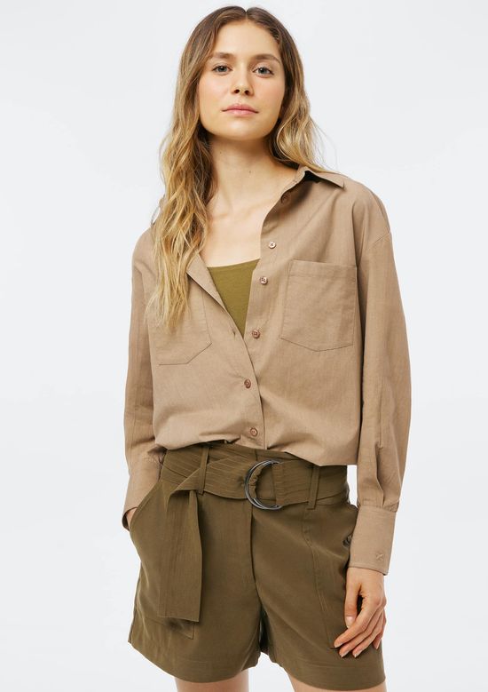 Foto do produto: Camisa Feminina Manga Longa Com Bolso - Marrom