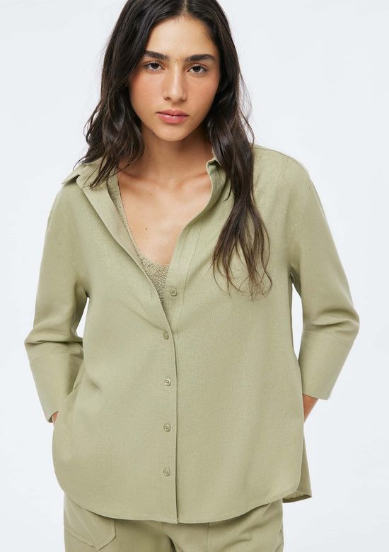 Foto do produto: Camisa Feminina Manga 7/8 Com Linho - Verde