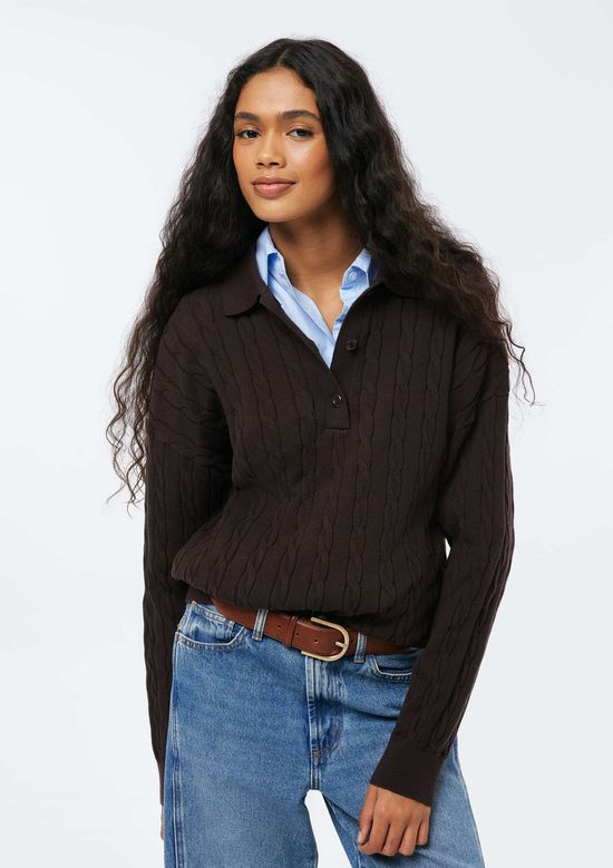 Foto do produto: Polo Feminina Em Tricô Trançado - Marrom