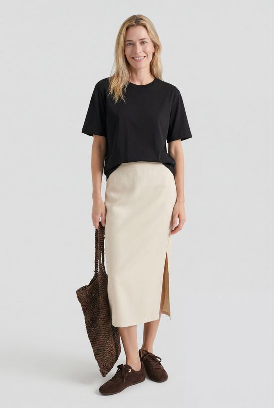 Foto do produto: Saia Midi Em Malha Rústica Premium - Creme