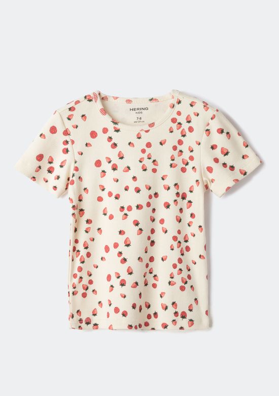 Foto do produto: Blusa Infantil Menina Manga Curta Em Ribana Estampada - Creme