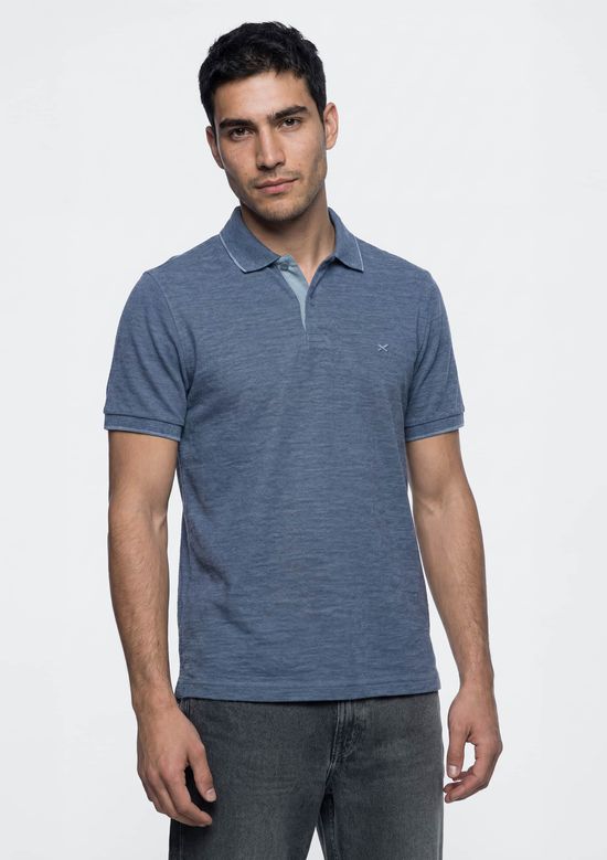 Foto do produto: Camisa Polo Básica Masculina Em Piquet Com Bordado - Azul