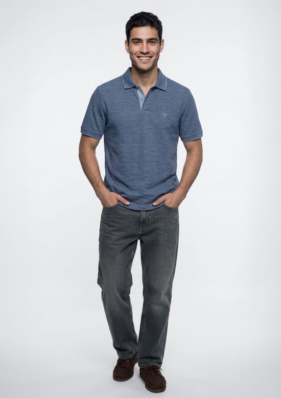 Foto do produto: Camisa Polo Básica Masculina Em Piquet Com Bordado - Azul