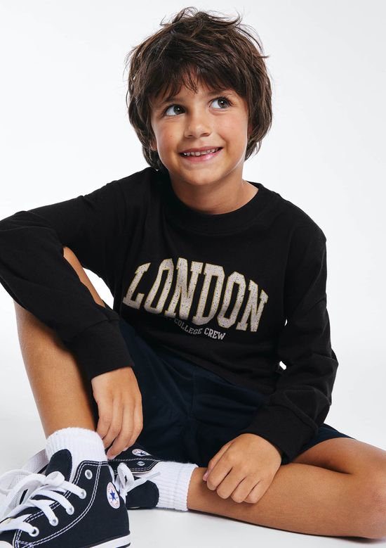 Foto do produto: Camiseta Infantil Menino Manga Longa Com Estampa - Preto