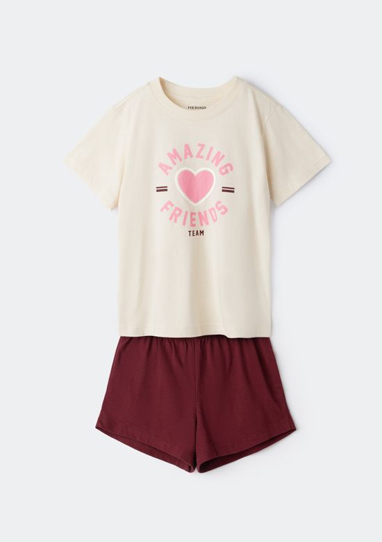 Foto do produto: Pijama Infantil Menina Curto Com Estampa - Vinho