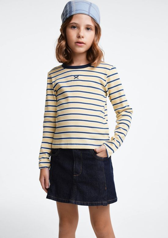 Foto do produto: Blusa Infantil Menina Listrada Manga Longa - Creme