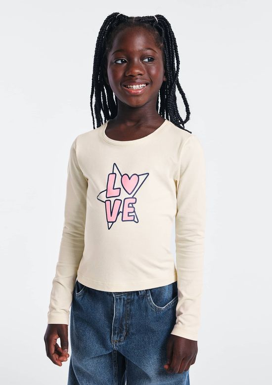 Foto do produto: Blusa Infantil Menina Manga Longa Slim Com Estampa - Creme