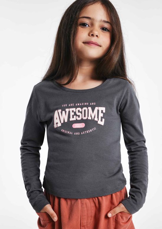 Foto do produto: Blusa Infantil Menina Manga Longa Slim Com Estampa - Cinza