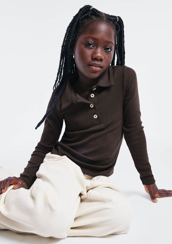 Foto do produto: Polo Infantil Menina Manga Longa Em Ribana - Marrom