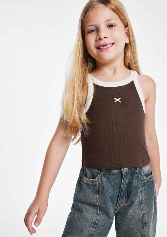 Foto do produto: Regata Cropped Infantil Menina Em Ribana - Marrom
