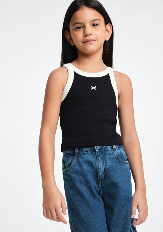 Foto do produto: Regata Cropped Infantil Menina Em Ribana - Preto