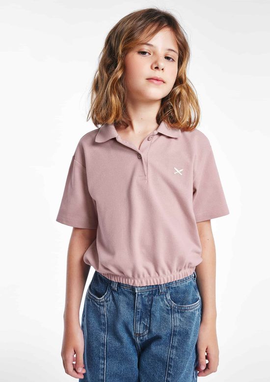 Foto do produto: Polo Infantil Menina Manga Curta Com Bordado - Rosa