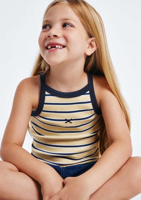 Foto do produto: Regata Infantil Menina Halter Neck Listrada Em Ribana - Azul