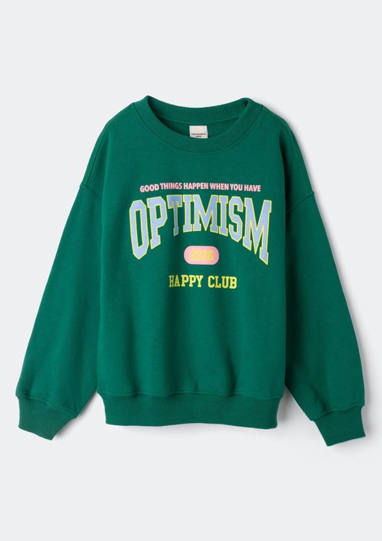 Foto do produto: Blusão De Moletom Infantil Menina Oversized Com Estampa - Verde