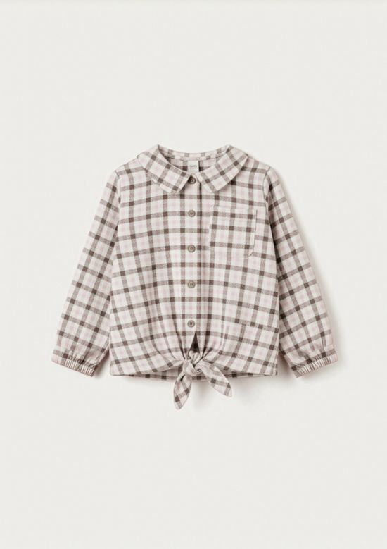 Foto do produto: Camisa Infantil Menina Em Tricoline Fio Tinto Xadrez - Marrom