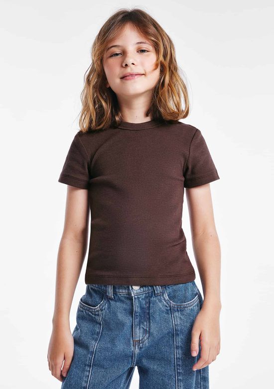 Foto do produto: Blusa Infantil Menina Em Ribana Canelada - Marrom