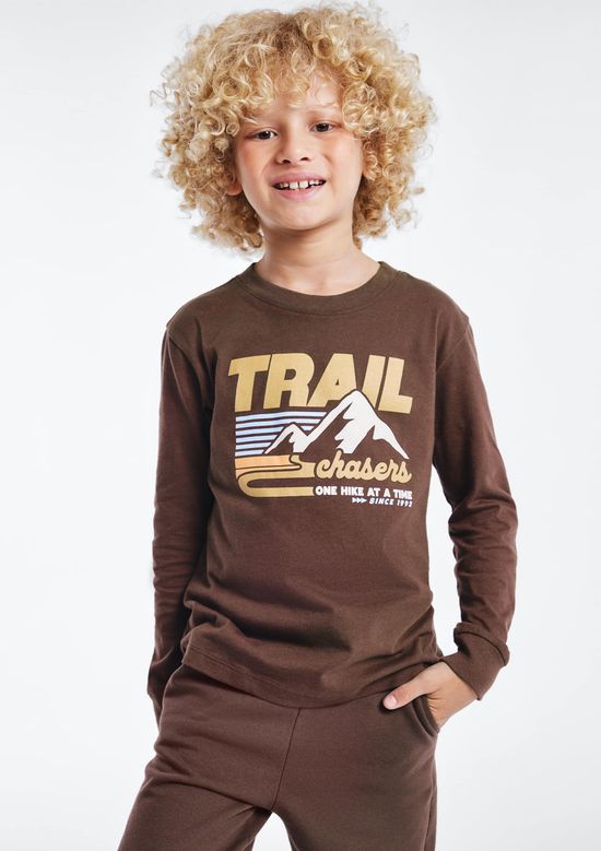 Foto do produto: Camiseta Infantil Menino Manga Longa Com Estampa - Marrom