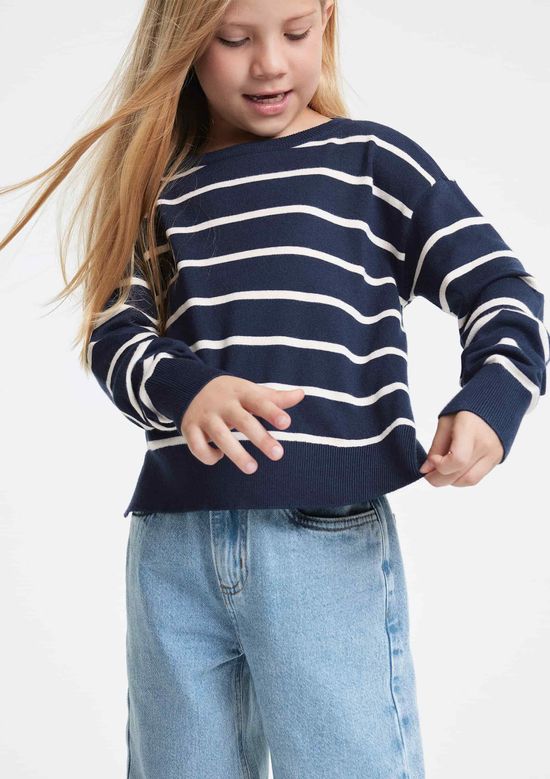 Foto do produto: Blusão Em Tricô Infantil Menina Listrado - Azul