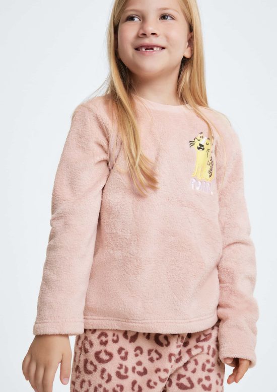 Foto do produto: Pijama Infantil Menina Longo Estampado Em Fleece - Rosa