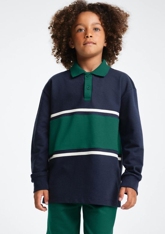 Foto do produto: Camisa Polo Infantil Menino Manga Longa Listrada - Azul
