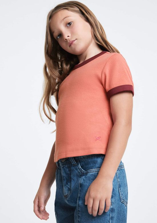 Foto do produto: Blusa Infantil Menina Manga Curta Em Ribana Canelada - Rosa