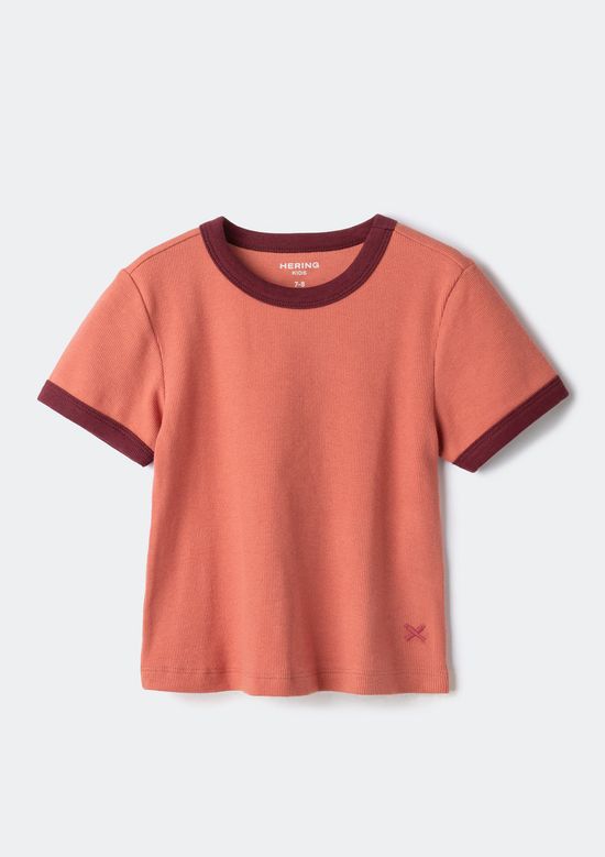 Foto do produto: Blusa Infantil Menina Manga Curta Em Ribana Canelada - Rosa