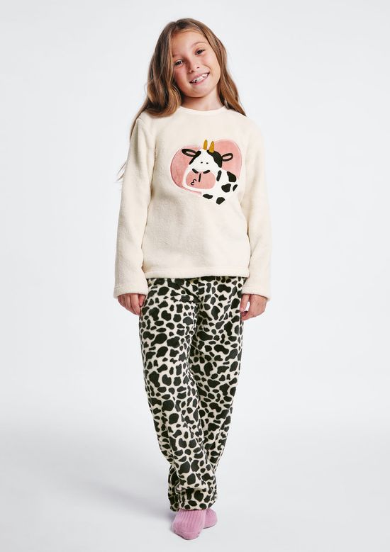 Foto do produto: Pijama Infantil Menina Longo Estampado Em Fleece - Off white