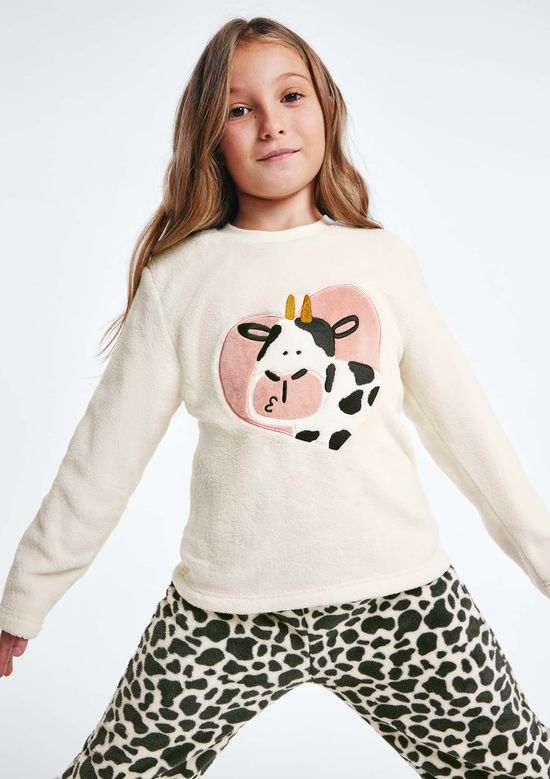 Foto do produto: Pijama Infantil Menina Longo Estampado Em Fleece - Off white