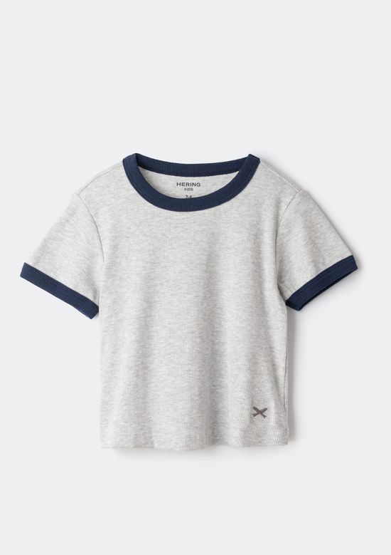 Foto do produto: Blusa Infantil Menina Manga Curta Em Ribana Canelada - Cinza