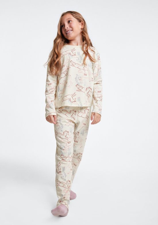 Foto do produto: Conjunto de Pijama Longo Infantil Menina Estampado - Creme