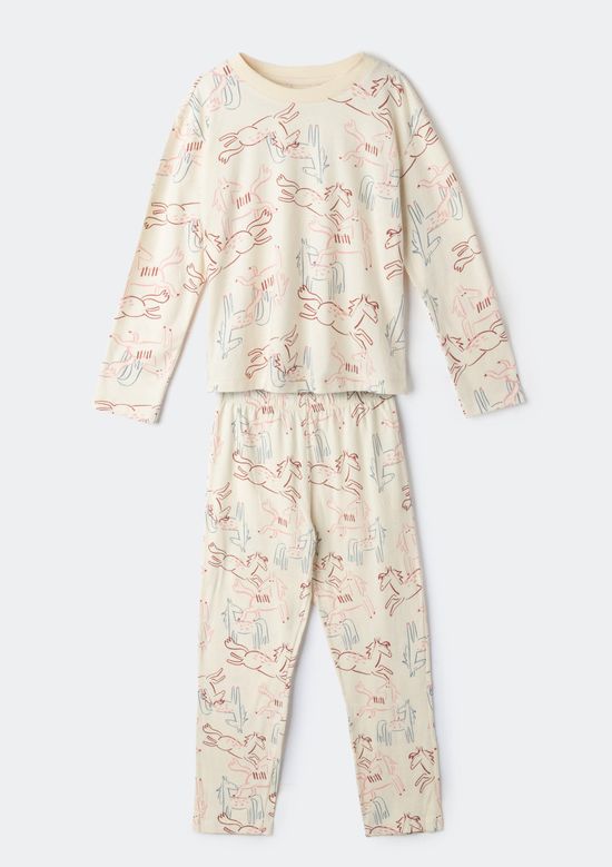Foto do produto: Conjunto de Pijama Longo Infantil Menina Estampado - Creme