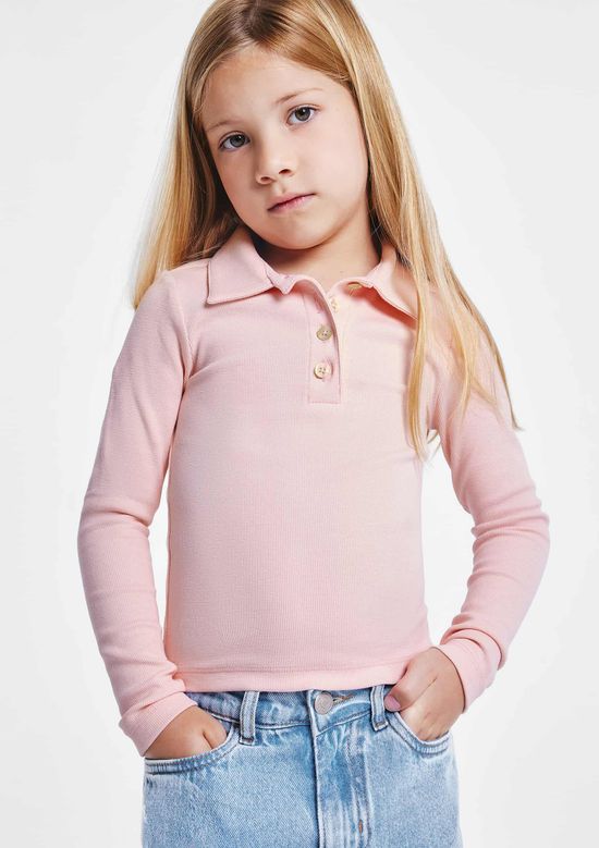 Foto do produto: Polo Infantil Menina Manga Longa Em Ribana - Rosa