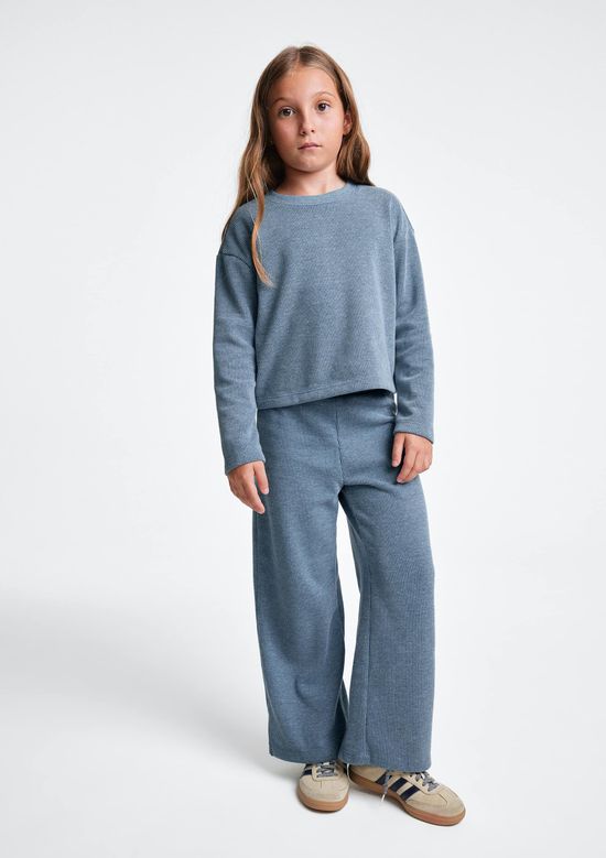 Foto do produto: Calça Infantil Menina Wide Leg Em Tricô - Azul