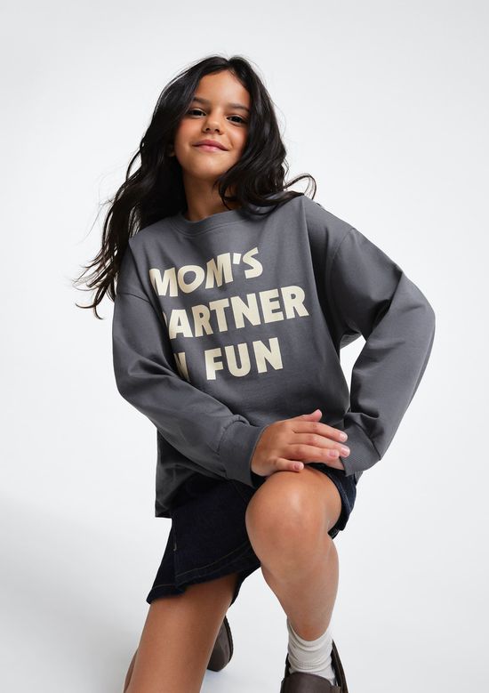 Foto do produto: Blusa Infantil Menina Oversized Manga Longa Estampada - Cinza