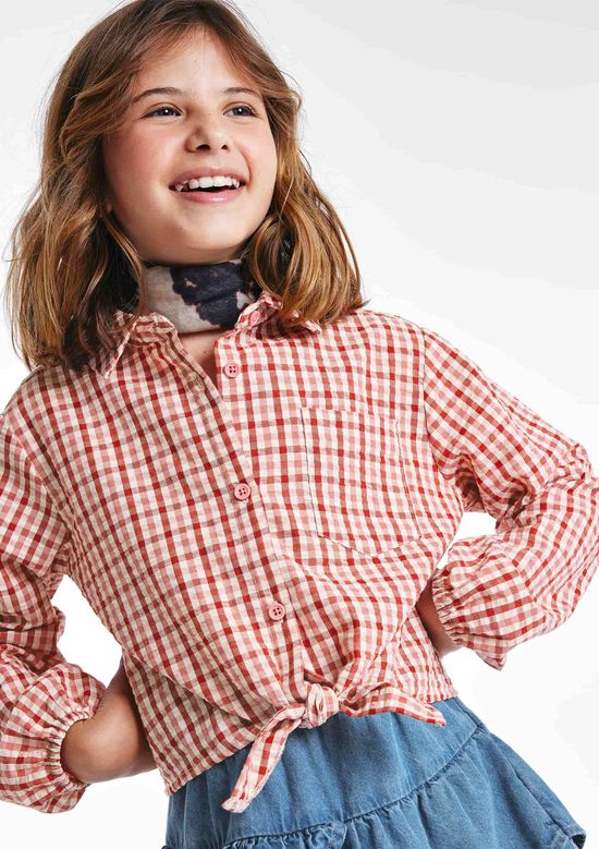 Foto do produto: Camisa Infantil Menina Em Tricoline Fio Tinto Xadrez - Rosa