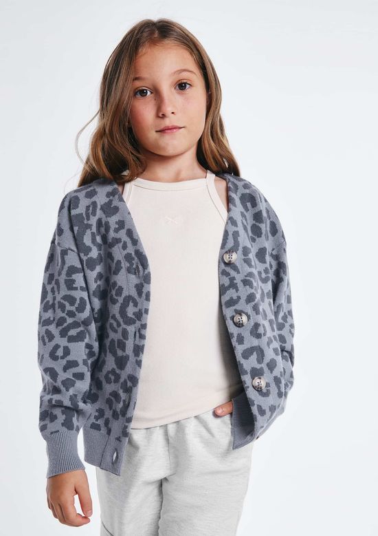 Foto do produto: Cardigan Infantil Menina Em Tricô Animal Print - Cinza