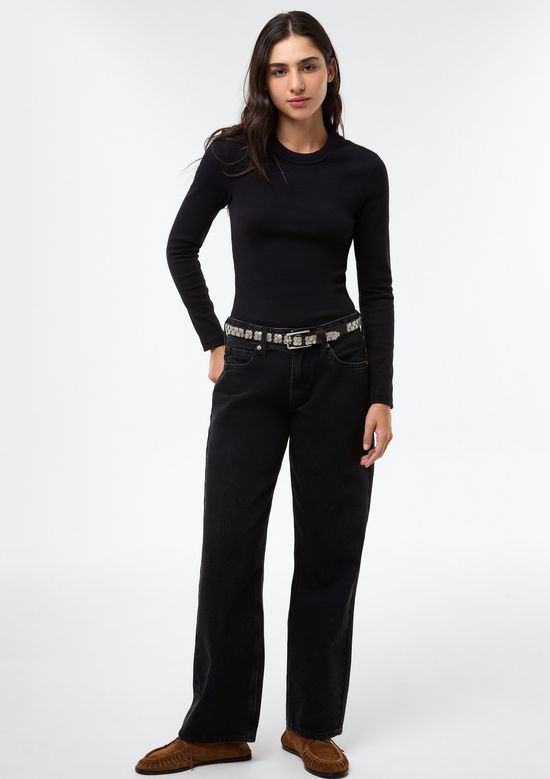 Foto do produto: Calça Jeans Feminina Reta Cintura Baixa - Preto