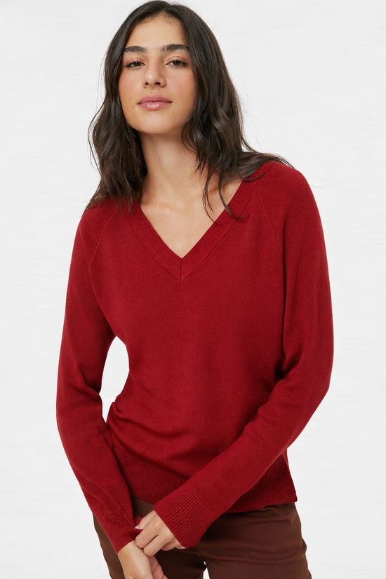Foto do produto: Blusão Feminino Decote V Em Tricô - Vermelho