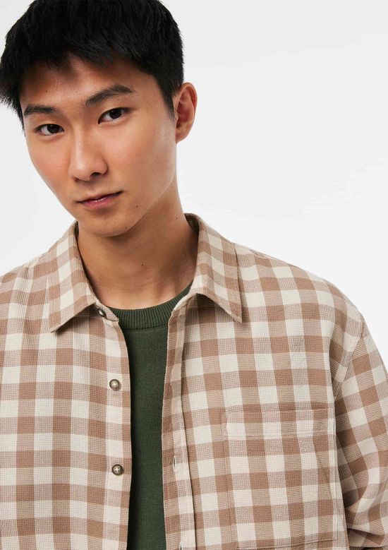 Foto do produto: Camisa Masculina Regular em Fio Tinto Quadriculado - Bege