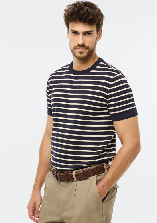 Foto do produto: Camiseta Masculina Tricô Fio Tinto Listrado - Azul