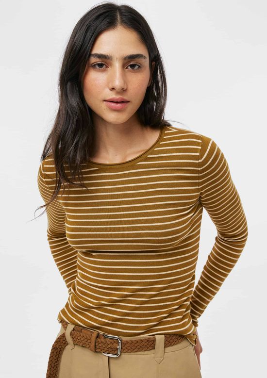 Foto do produto: Blusa Feminina Manga Longa Slim Listrada Em Tricô - Marrom