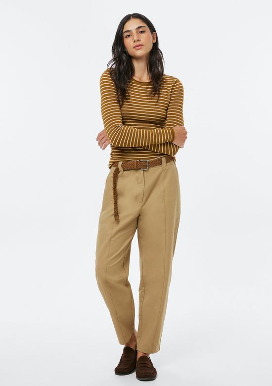 Foto do produto: Blusa Feminina Manga Longa Slim Listrada Em Tricô - Marrom