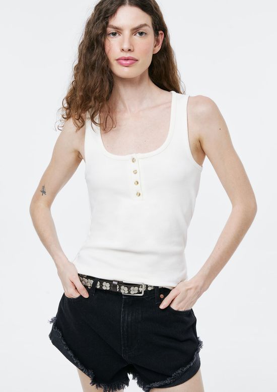 Foto do produto: Regata Feminina Canelada Com Botões - Off white