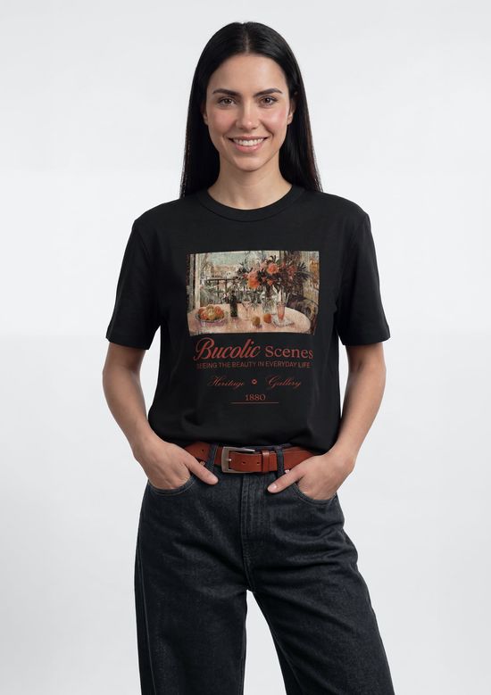 Foto do produto: Blusa Feminina Manga Curta Estampada - Preto